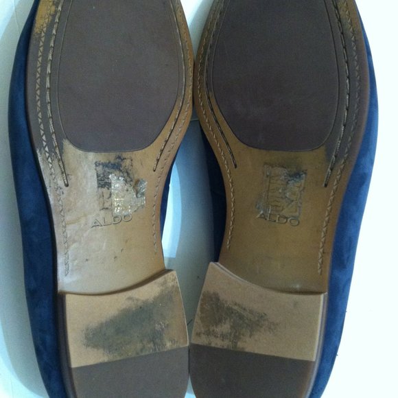 ALDO MENS PRE-OWNED BLUE LEATHER SUEDE SLIP-ON LOAFERS DRESS SHOES SIZE: 11M